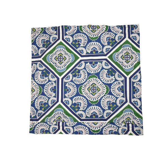 Pottery Barn Cotton Pillow Euro Sham 26x26 inch 66x66 cm Blue Green Floral - Picture 3 of 6